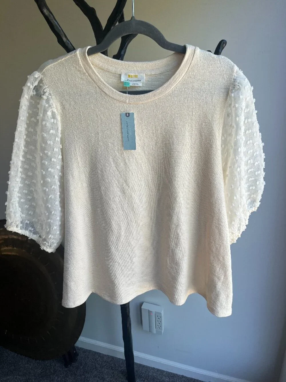 Maeve by Anthropology Ivory Puffed Sleeved Blouse